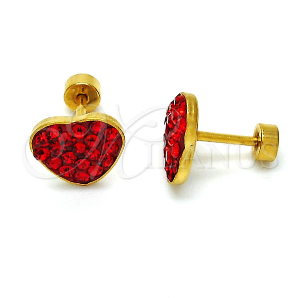 Arete Dormilona 02.271.0022.8 Acero Inoxidable, Diseño de Corazón, con Granate Cristal, Pulido, Tono Dorado
