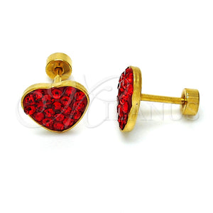 Arete Dormilona 02.271.0022.8 Acero Inoxidable, Diseño de Corazón, con Granate Cristal, Pulido, Tono Dorado