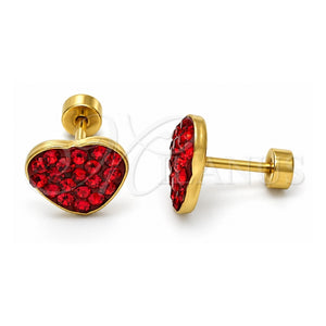 Arete Dormilona 02.271.0022.8 Acero Inoxidable, Diseño de Corazón, con Cristal Granate, Pulido, Tono Dorado