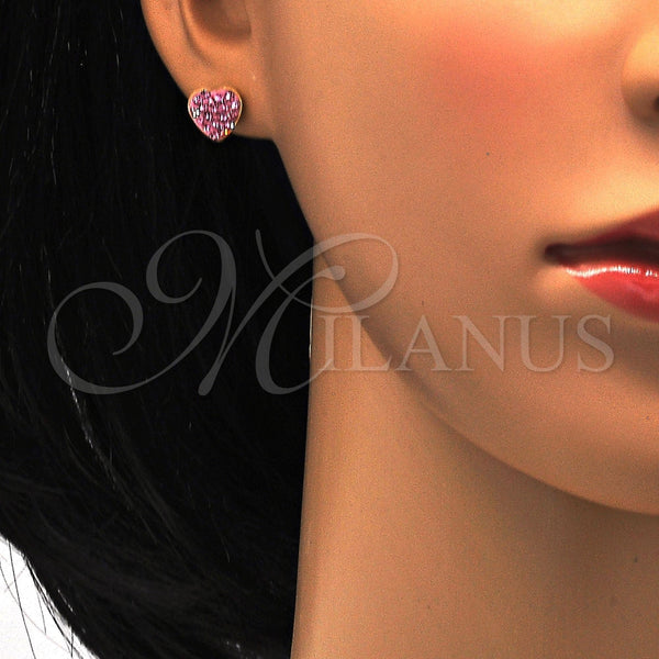 Arete Dormilona 02.271.0022.9 Acero Inoxidable, Diseño de Corazón, con Rosa Cristal, Pulido, Tono Dorado