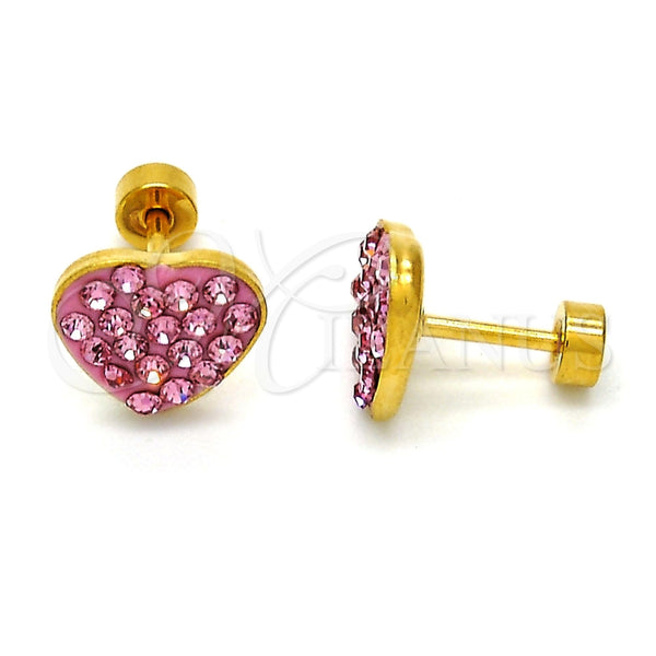Arete Dormilona 02.271.0022.9 Acero Inoxidable, Diseño de Corazón, con Rosa Cristal, Pulido, Tono Dorado