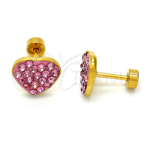 Arete Dormilona 02.271.0022.9 Acero Inoxidable, Diseño de Corazón, con Rosa Cristal, Pulido, Tono Dorado