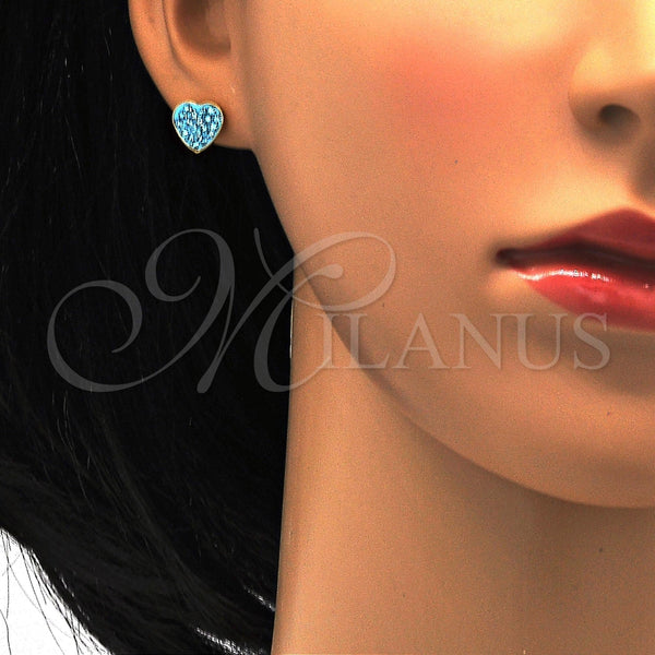 Arete Dormilona 02.271.0022.10 Acero Inoxidable, Diseño de Corazón, con Aqua Azul Cristal, Pulido, Tono Dorado