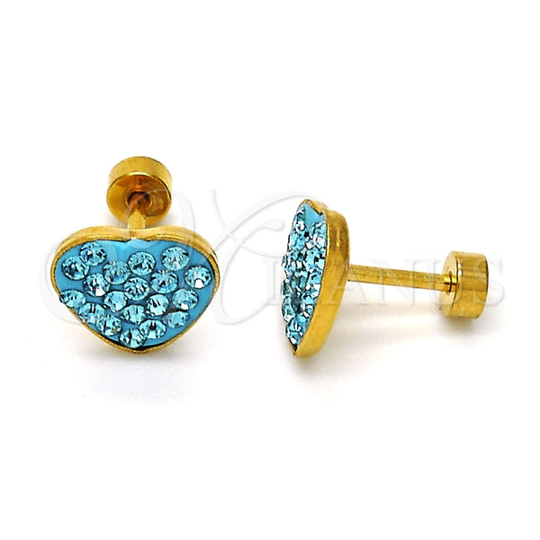 Arete Dormilona 02.271.0022.10 Acero Inoxidable, Diseño de Corazón, con Aqua Azul Cristal, Pulido, Tono Dorado