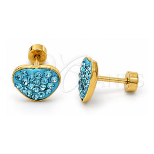 Arete Dormilona 02.271.0022.10 Acero Inoxidable, Diseño de Corazón, con Cristal Aqua Azul, Pulido, Tono Dorado