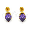 Arete Dormilona 02.271.0023 Acero Inoxidable, Diseño de Gota, con Amatista Zirconia Cubica, Pulido, Tono Dorado