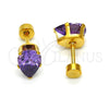 Arete Dormilona 02.271.0023 Acero Inoxidable, Diseño de Gota, con Amatista Zirconia Cubica, Pulido, Tono Dorado