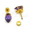 Arete Dormilona 02.271.0023 Acero Inoxidable, Diseño de Gota, con Amatista Zirconia Cubica, Pulido, Tono Dorado