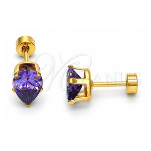 Arete Dormilona 02.271.0023 Acero Inoxidable, Diseño de Gota, con Zirconia Cubica Amatista, Pulido, Tono Dorado