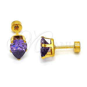 Arete Dormilona 02.271.0023 Acero Inoxidable, Diseño de Gota, con Amatista Zirconia Cubica, Pulido, Tono Dorado