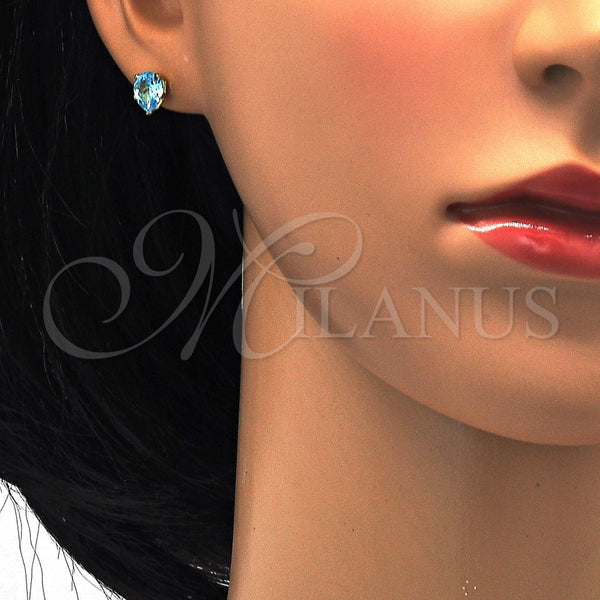 Arete Dormilona 02.271.0023.1 Acero Inoxidable, Diseño de Gota, con Aqua Azul Zirconia Cubica, Pulido, Tono Dorado