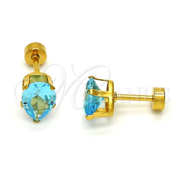 Arete Dormilona 02.271.0023.1 Acero Inoxidable, Diseño de Gota, con Aqua Azul Zirconia Cubica, Pulido, Tono Dorado