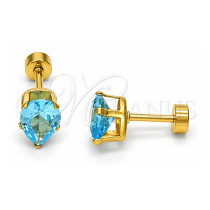 Arete Dormilona 02.271.0023.1 Acero Inoxidable, Diseño de Gota, con Zirconia Cubica Aqua Azul, Pulido, Tono Dorado