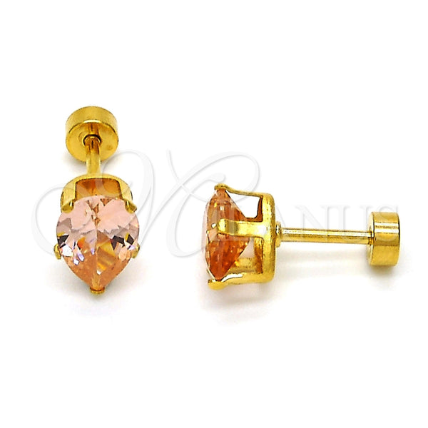 Arete Dormilona 02.271.0023.2 Acero Inoxidable, Diseño de Gota, con Champan Zirconia Cubica, Pulido, Tono Dorado
