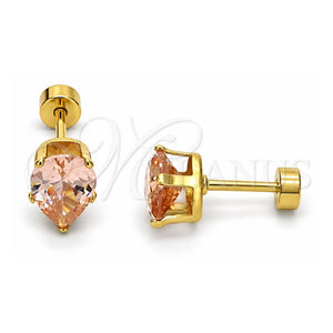 Arete Dormilona 02.271.0023.2 Acero Inoxidable, Diseño de Gota, con Zirconia Cubica Champan, Pulido, Tono Dorado
