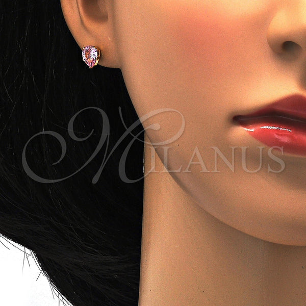 Arete Dormilona 02.271.0023.4 Acero Inoxidable, Diseño de Gota, con Rosado Zirconia Cubica, Pulido, Tono Dorado