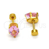 Arete Dormilona 02.271.0023.4 Acero Inoxidable, Diseño de Gota, con Rosado Zirconia Cubica, Pulido, Tono Dorado