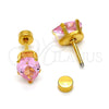 Arete Dormilona 02.271.0023.4 Acero Inoxidable, Diseño de Gota, con Rosado Zirconia Cubica, Pulido, Tono Dorado