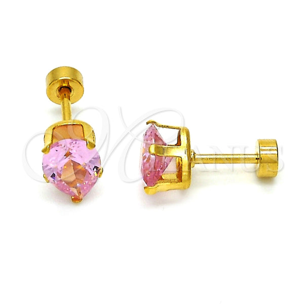 Arete Dormilona 02.271.0023.4 Acero Inoxidable, Diseño de Gota, con Rosado Zirconia Cubica, Pulido, Tono Dorado