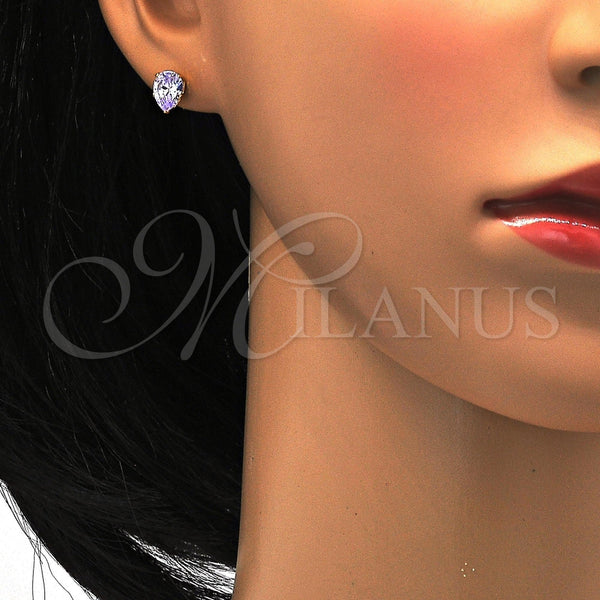 Arete Dormilona 02.271.0023.6 Acero Inoxidable, Diseño de Gota, con Lavender Zirconia Cubica, Pulido, Tono Dorado
