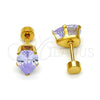 Arete Dormilona 02.271.0023.6 Acero Inoxidable, Diseño de Gota, con Zirconia Cubica Lavender, Pulido, Tono Dorado