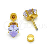 Arete Dormilona 02.271.0023.6 Acero Inoxidable, Diseño de Gota, con Zirconia Cubica Lavender, Pulido, Tono Dorado