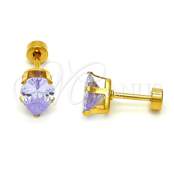 Arete Dormilona 02.271.0023.6 Acero Inoxidable, Diseño de Gota, con Lavender Zirconia Cubica, Pulido, Tono Dorado