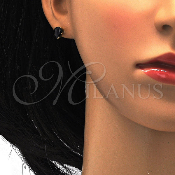 Arete Dormilona 02.271.0023.9 Acero Inoxidable, Diseño de Gota, con Negro Zirconia Cubica, Pulido, Tono Dorado