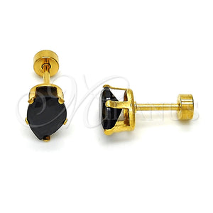 Arete Dormilona 02.271.0023.9 Acero Inoxidable, Diseño de Gota, con Negro Zirconia Cubica, Pulido, Tono Dorado