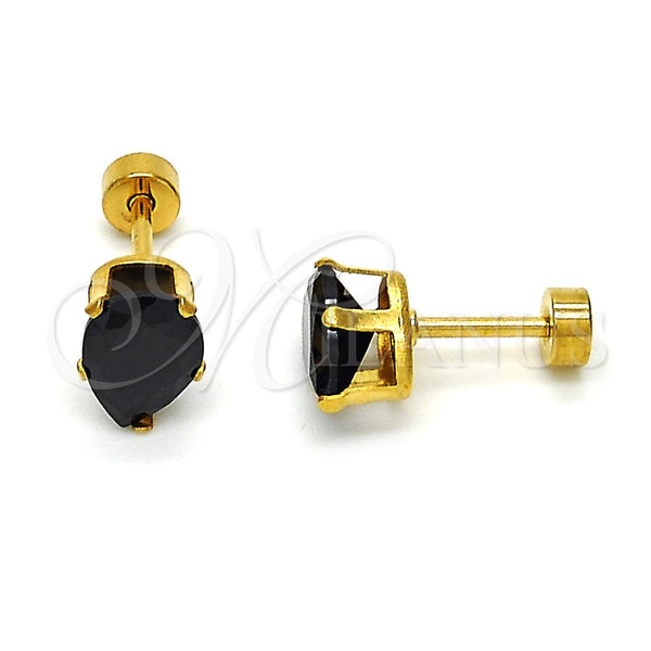 Arete Dormilona 02.271.0023.9 Acero Inoxidable, Diseño de Gota, con Negro Zirconia Cubica, Pulido, Tono Dorado