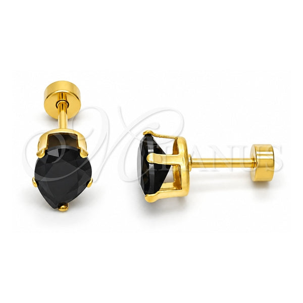 Arete Dormilona 02.271.0023.9 Acero Inoxidable, Diseño de Gota, con Zirconia Cubica Negro, Pulido, Tono Dorado