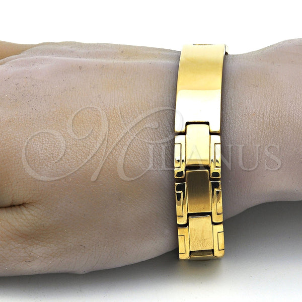 Pulsera Solida 03.114.0219.1.09 Acero Inoxidable, Pulido, Tono Dorado (14 MM Thickness, 9 Inches Length)