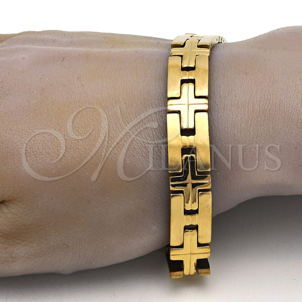 Pulsera Solida 03.114.0229.1.09 Acero Inoxidable, Diseño de Cruz, Pulido, Tono Dorado (12 MM Thickness, 9 Inches Length)