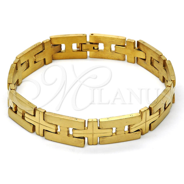 Pulsera Solida 03.114.0229.1.09 Acero Inoxidable, Diseño de Cruz, Pulido, Tono Dorado (12 MM Thickness, 9 Inches Length)