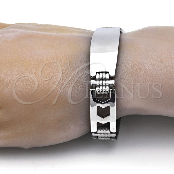 Pulsera Solida 03.114.0236.08 Acero Inoxidable, Pulido, Tono Plateado (14 MM Thickness, 8 Inches Length)