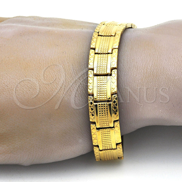 Pulsera Solida 5.244.002.2.08 Acero Inoxidable, Diamantado, Tono Dorado (13 MM Thickness, 8 Inches Length)