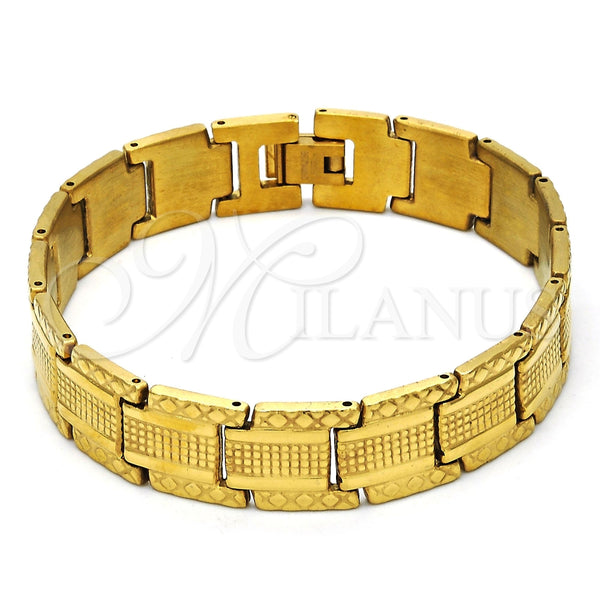 Pulsera Solida 5.244.002.2.08 Acero Inoxidable, Diamantado, Tono Dorado (13 MM Thickness, 8 Inches Length)