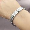 Pulsera Solida 5.247.010.1.09 Acero Inoxidable, Diseño de Llave Griega, Pulido, Tono Plateado (12 MM Thickness, 9 Inches Length)