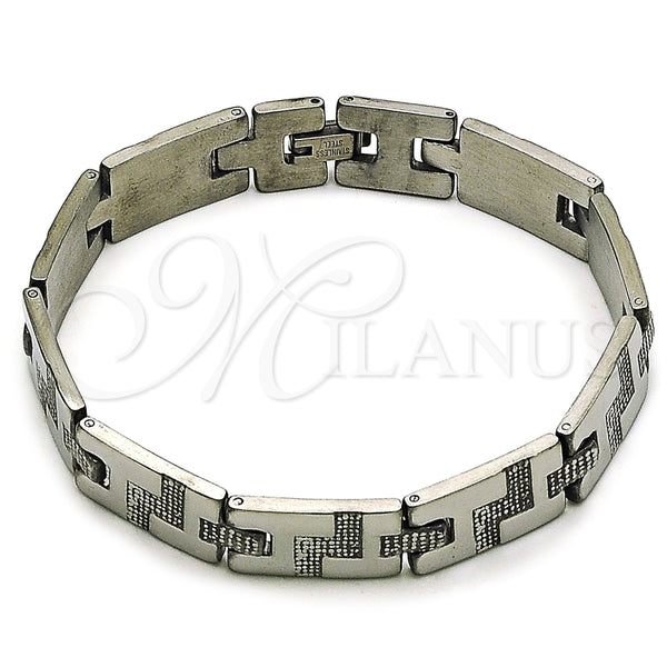 Pulsera Solida 5.247.010.1.09 Acero Inoxidable, Diseño de Llave Griega, Pulido, Tono Plateado (12 MM Thickness, 9 Inches Length)