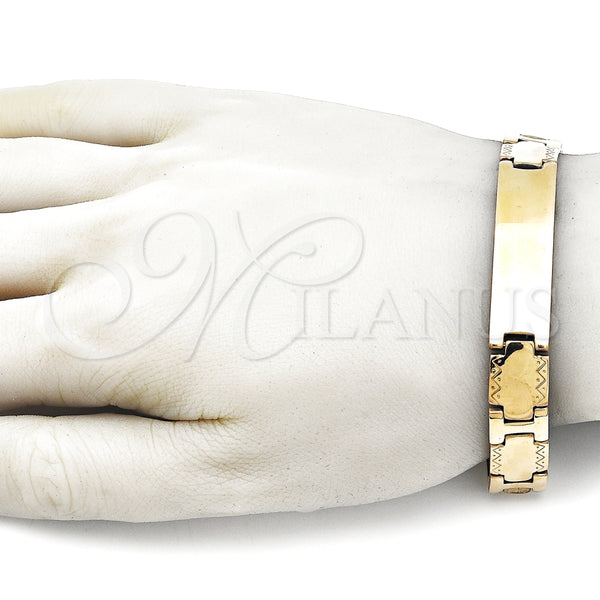 Pulsera Solida 03.114.0247.1.08 Acero Inoxidable, Pulido, Tono Dorado (12 MM Thickness, 9 Inches Length)