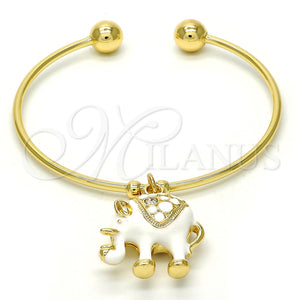 Aro Individual 07.179.0002 Oro Laminado, Diseño de Elefante, con Blanca Cristal, Esmaltado Blanco, Tono Dorado (02 MM Thickness, One size fits all)