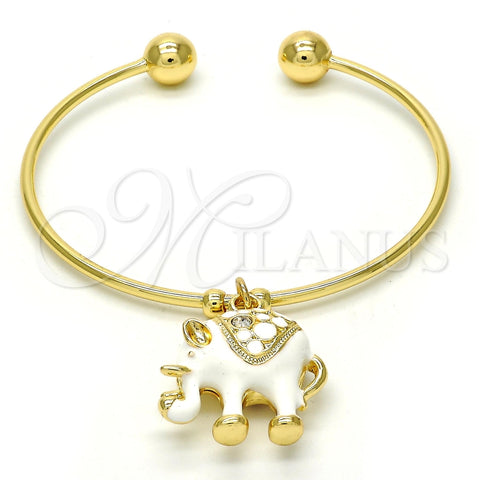 Aro Individual 07.179.0002 Oro Laminado, Diseño de Elefante, con Blanca Cristal, Esmaltado Blanco, Tono Dorado (02 MM Thickness, One size fits all)