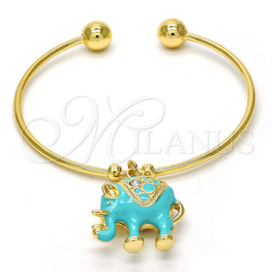 Aro Individual 07.179.0002.2 Oro Laminado, Diseño de Elefante, con Blanca Cristal, Esmaltado Turquesa, Tono Dorado (02 MM Thickness, One size fits all)