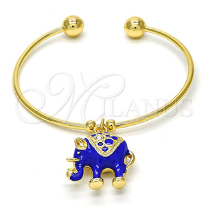 Aro Individual 07.179.0002.3 Oro Laminado, Diseño de Elefante, con Blanca Cristal, Esmaltado Azul, Tono Dorado (02 MM Thickness, One size fits all)
