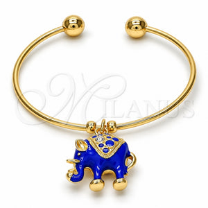 Aro Individual 07.179.0002.3 Oro Laminado, Diseño de Elefante, con Blanca Cristal, Esmaltado Azul, Tono Dorado (02 MM Thickness, One size fits all)