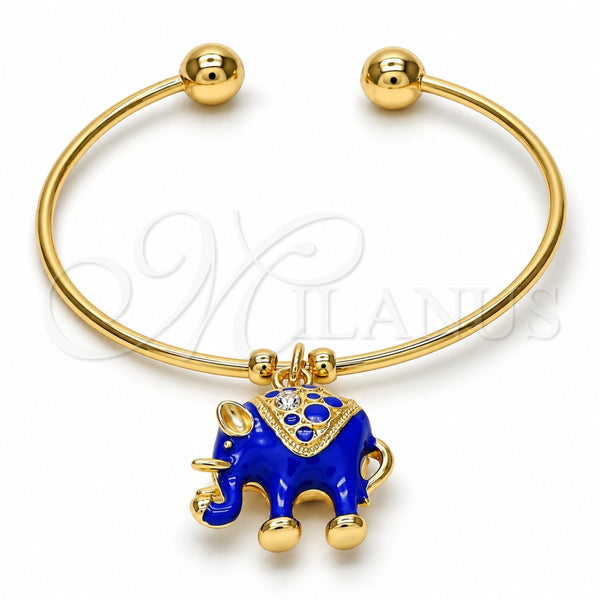 Aro Individual 07.179.0002.3 Oro Laminado, Diseño de Elefante, con Blanca Cristal, Esmaltado Azul, Tono Dorado (02 MM Thickness, One size fits all)