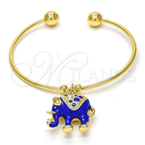 Aro Individual 07.179.0002.3 Oro Laminado, Diseño de Elefante, con Blanca Cristal, Esmaltado Azul, Tono Dorado (02 MM Thickness, One size fits all)