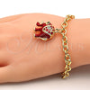Pulsera de Dije 03.179.0001.1.07 Oro Laminado, Diseño de Elefante y Rolo, con Blanca Cristal, Esmaltado Rojo, Tono Dorado (06 MM Thickness, 7 Inches Length)
