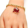 Pulsera de Dije 03.179.0001.1.07 Oro Laminado, Diseño de Elefante y Rolo, con Blanca Cristal, Esmaltado Rojo, Tono Dorado (06 MM Thickness, 7 Inches Length)