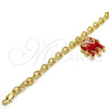 Pulsera de Dije 03.179.0001.1.07 Oro Laminado, Diseño de Elefante y Rolo, con Blanca Cristal, Esmaltado Rojo, Tono Dorado (06 MM Thickness, 7 Inches Length)